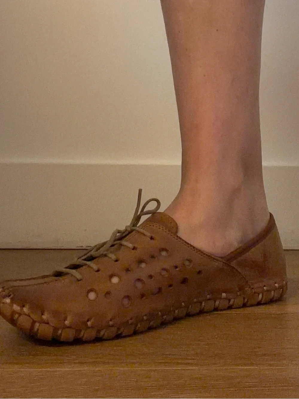 Spring Step Tan Perforated Leather Lace-Up Loafers used